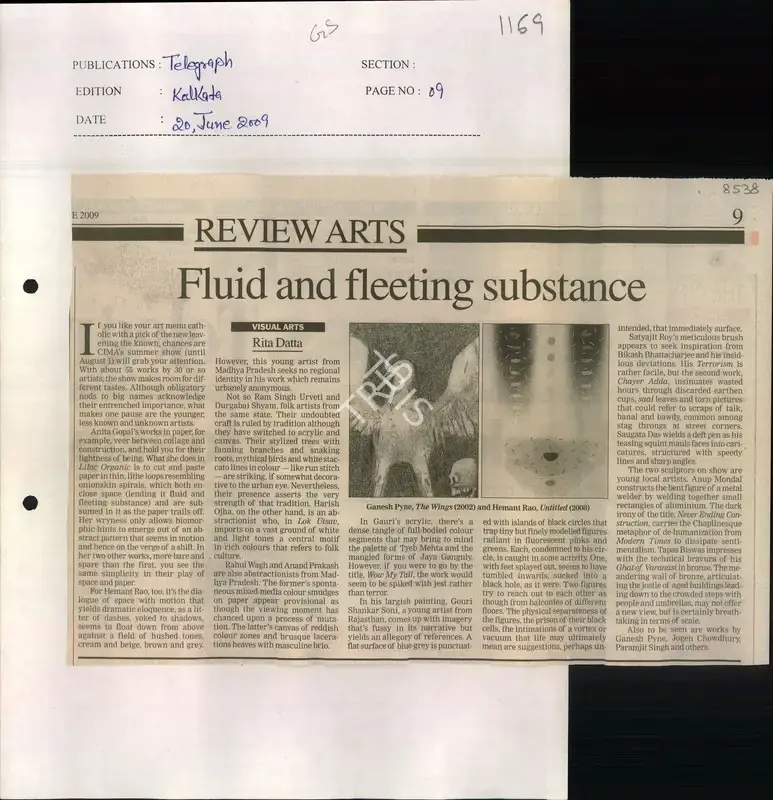 Rita Datta (Reporter), Fluid and Fleeting Substance, 2009, Newspaper Clipping