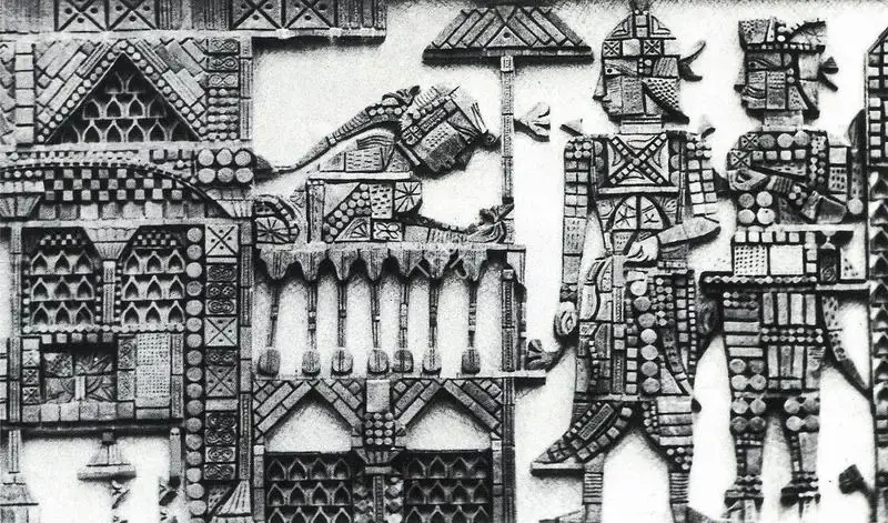 Subramanyan, K.G. (Artist). Mural at Ravindralaya. Terracotta, 1963 | K.G. Subramanyan, 2003 | Relief Work | FineArts | 00566304