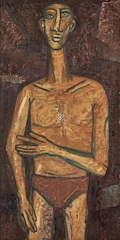 Souza, F.N. (Artist). Male Nude, 1960 | Painting, Pu.Mum/27.03.25, 2025 · Pundole