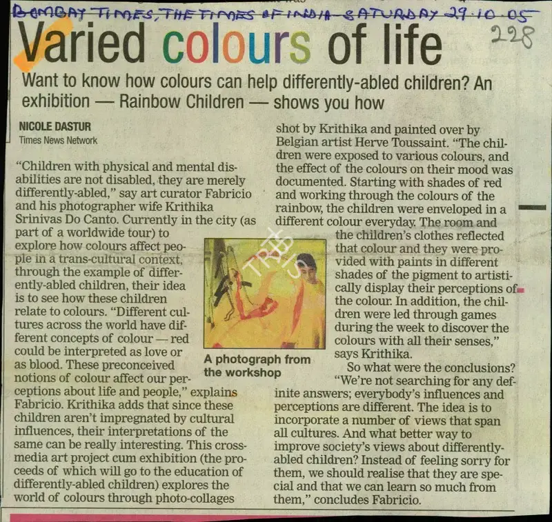 Nicole Dastur (Reporter), Varied Colours of Life, 2005, Newspaper Clipping