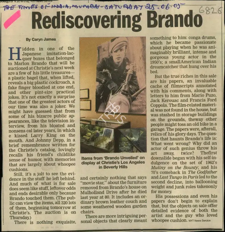 Caryn James (Reporter), Rediscovering Brando, 2005, Newspaper Clipping