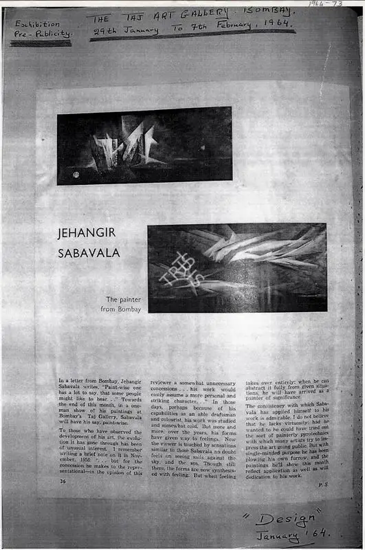 Jehangir Sabavala, 1964, Newspaper Clipping