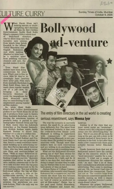 Meena Iyer (Reporter), Bollywood Ad-Venture, 2005, Newspaper Clipping