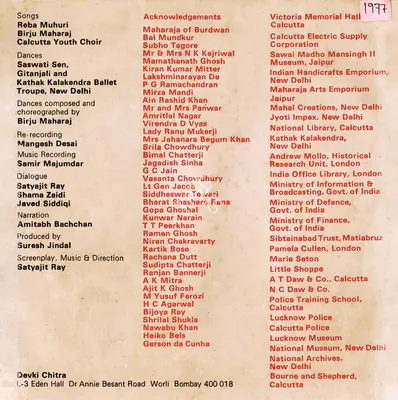 Suresh Jindal (Producer), Shatranj Ke Khilari, 1977, Song Synopsis Booklet