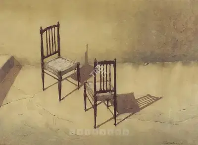 Sanjay Bhattacharya (Artist), Two Chairs, 1988, Painting