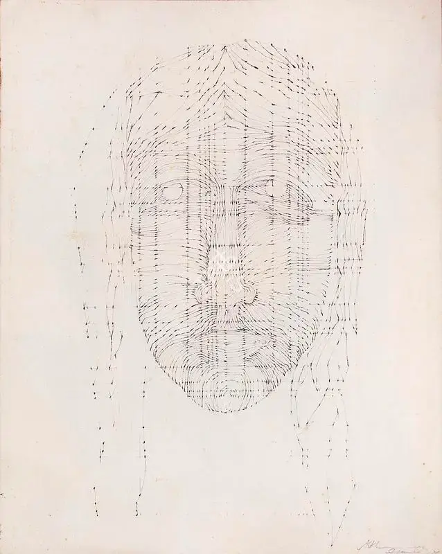 Krishen Khanna (Artist), Emerging Head in a Graph (Christ), 1987, Painting