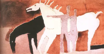 Husain, M. F. (Artist). Passage of Time. Oil on canvas, 1954 | Maqbool Fida Husain, 2008 | Painting | FineArts | 00495178