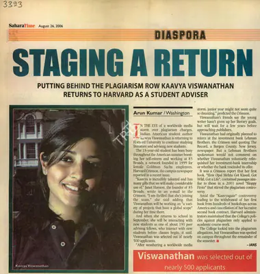Arun Kumar (Reporter), Staging a Return, 2006, Newspaper Clipping