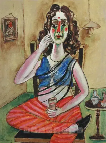 Paritosh Sen (Artist), Woman With Cell Phone Or Phone Sundari, 2004, Painting