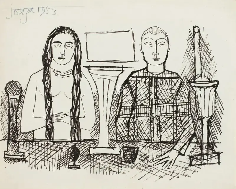 F.N. Souza (Artist), Untitled (Study for Mystic Repast), 1953, Drawing