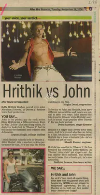Megha Desai (Writer), Hrithik Vs John, 2006, Newspaper Clipping