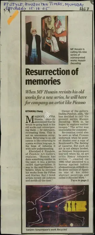 Gitanjali Dang (Reporter), Resurrection of Memories, 2005, Newspaper Clipping