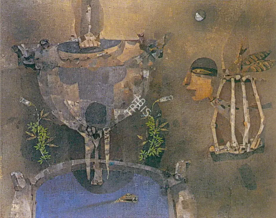 Ganesh Pyne (Artist), Crossing The Fountain, 1978, Painting