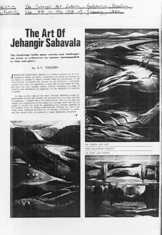 S. V. Vasudev (Editor), The Art of Jehangir Sabavala, 1980, Magazine Clipping