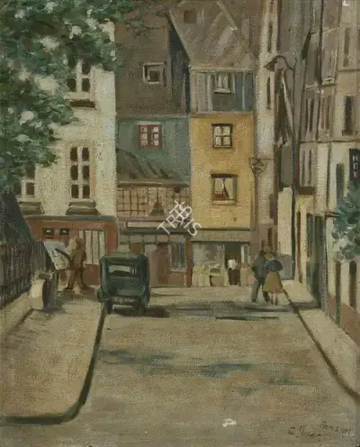 Chintamoni Kar (Artist), Paris Street, 1951, Painting