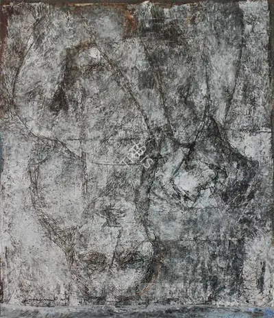 Jamil Naqsh (Artist), Grey Woman With Pigeon, Painting