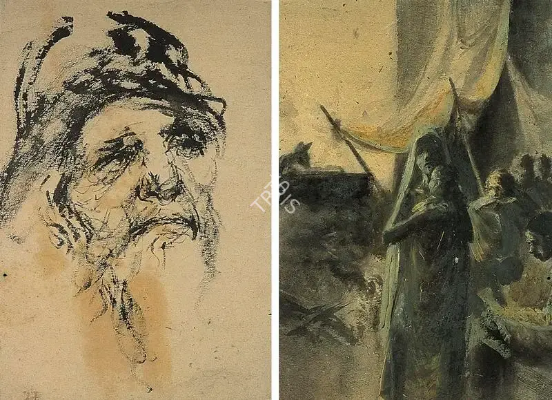 D.P. Roy Chowdhury (Artist), Portrait/Bengal Famine Series (Double-Sided), 1945, Painting