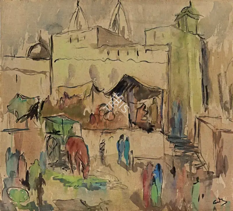 H.A. Gade (Artist), Baroda Market, Painting