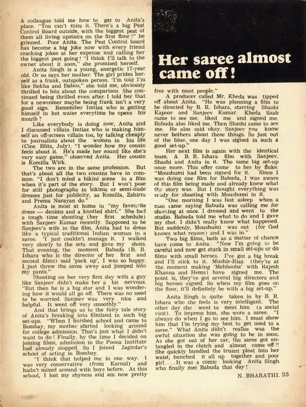 N. Bharathi (Interviewer), Her saree almost came off!, 1975, Conversation