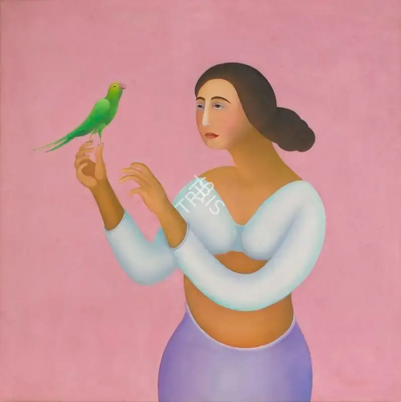 Bawa, Manjit (Artist). Lady with Bird, 1999 | Painting, 2021 · Prinseps