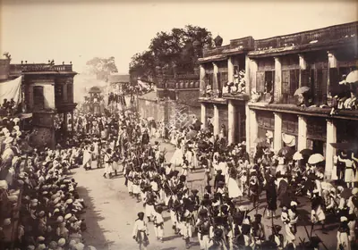 Lala Deen Dayal (Photographer), A Moharram procession in a street of Hyderabad, Andhra Pradesh, Antiquarian Photograph