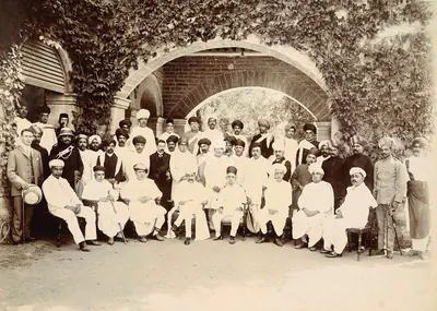 Studio Bourne & Shepherd (Photographic Studio), His Highness the Thakor Saheb of Gondal with Officers and Guests, 1909, Antiquarian Photograph