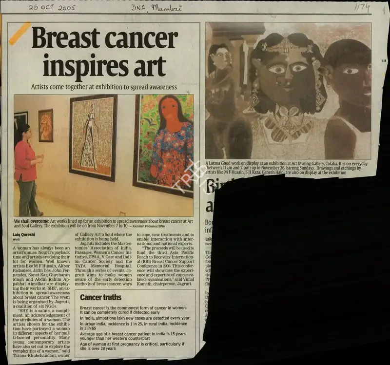 Laiq Qureshi (Reporter), Breast Cancer Inspires Art, 2005, Newspaper Clipping