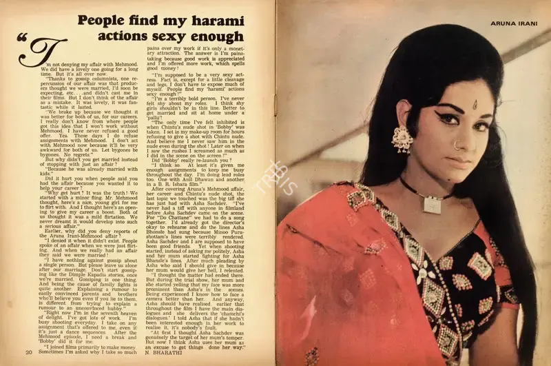 N. Bharathi (Interviewer), People find my harami actions sexy enough, 1974, Conversation