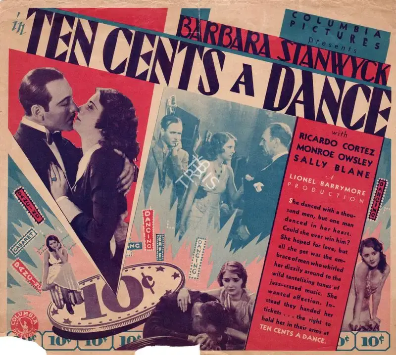 Lionel Barrymore (Director), Ten Cents a Dance, 1931, Handbill