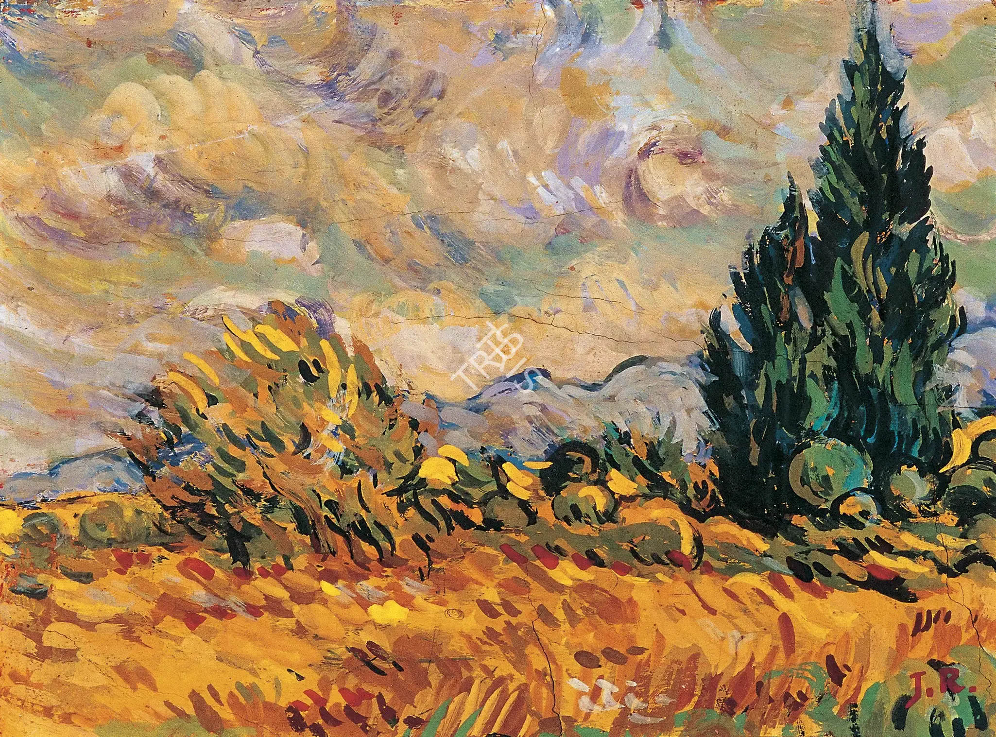 Jamini Roy (Artist), The Cypress Fields (After Vincent Van Gogh), 1915, Painting