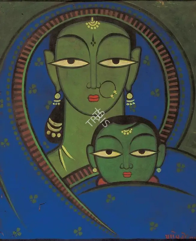 Jamini Roy (Artist), Mother and Child, 1949, Painting