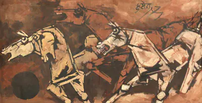 M.F. Husain (Artist), Horses, Painting