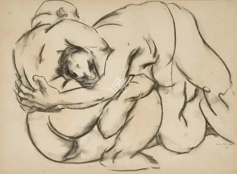 Patwardhan, Sudhir (Artist). Wrestlers, 1991 | Drawing, Pu.Onl/06.08.20, 2020 · Pundole