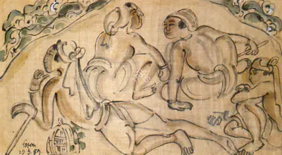 Mukherjee, B.B. (Artist). Santhal Boys, 1941 | Painting, Ch.Lon/02.06.98, 1998 · Christie's