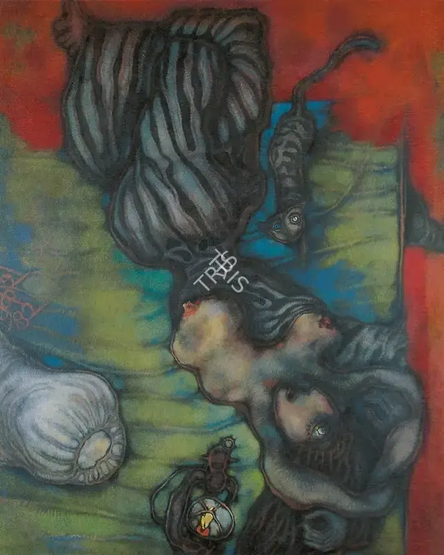 Prokash Karmakar (Artist), The Cat on a Cool Silken Bed, 1982, Painting
