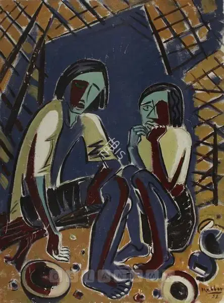 K.K. Hebbar (Artist), Hungry Souls, 1952, Painting