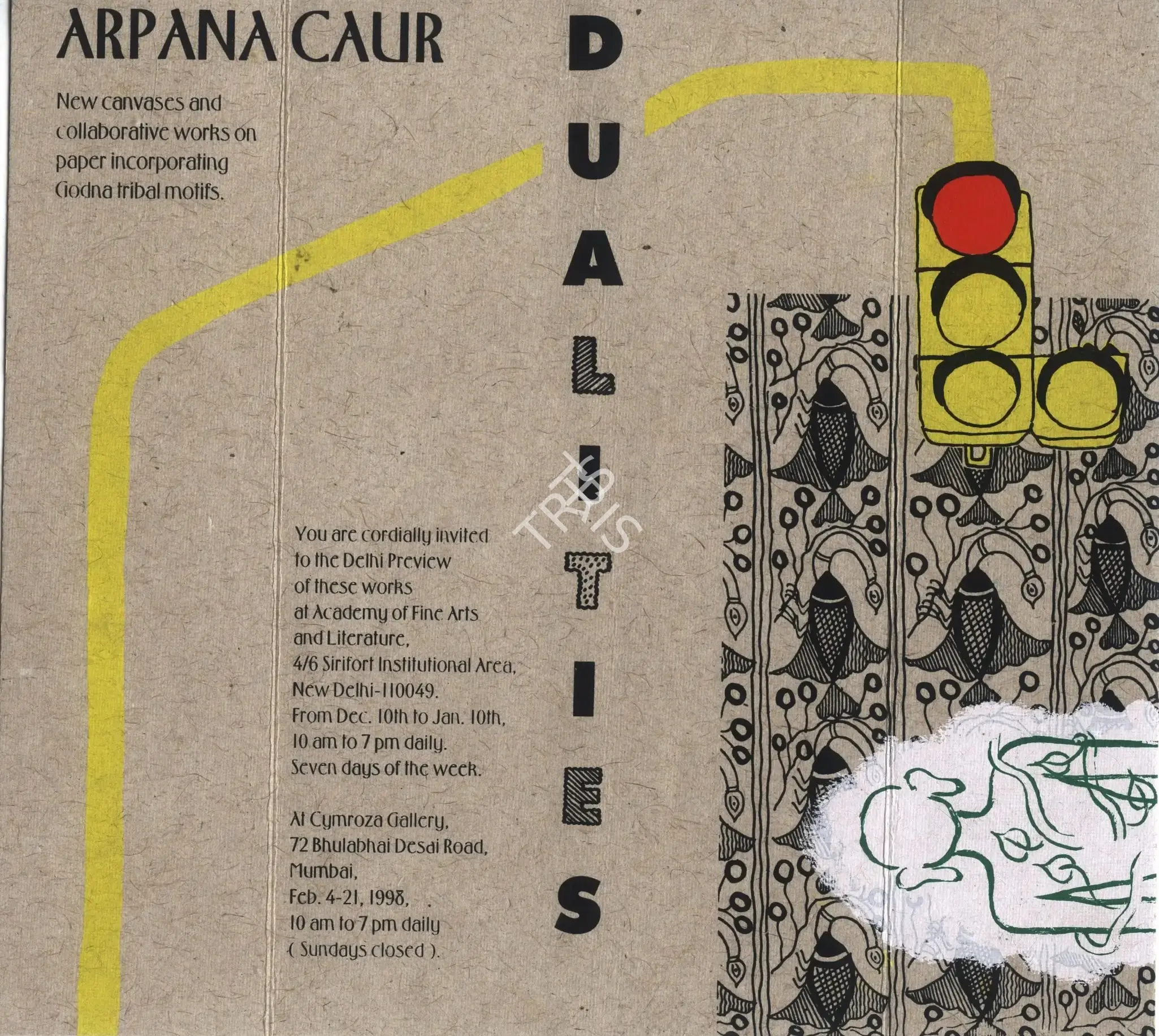 Arpana Caur (Artist), Arpana Caur, 1997, Solo Exhibition Invitation