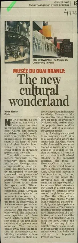 Vikas Harish (Reporter), The new Cultural Wonderland, 2006, Newspaper Clipping