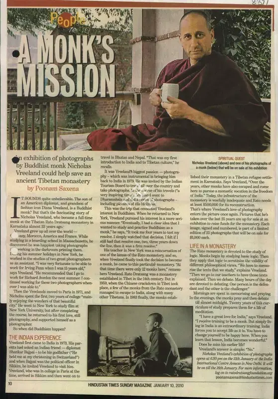Poonam Saxena (Reporter), A Monk's Mission, 2010, Newspaper Clipping