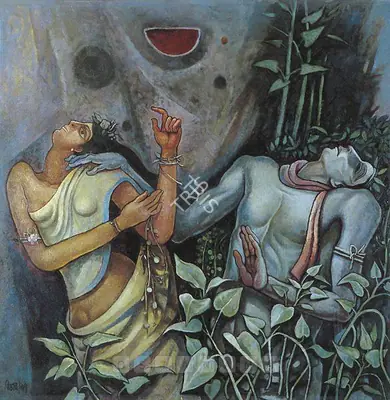 Bijon Choudhury (Artist), Radha-Krishna, 1997, Painting