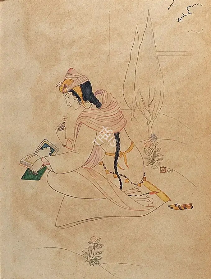 A.K. Haldar (Artist), Princess Reading, 1929, Painting