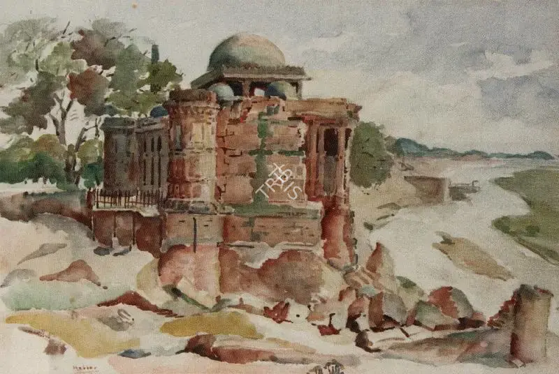K.K. Hebbar (Artist), A View of the Baba Lulu Masjid Mosque, Ahmadabad, 1957, Painting