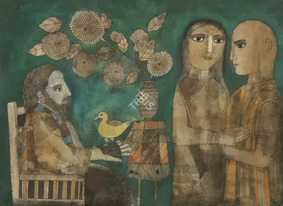 Badri Narayan (Artist), Meditating on the Hamsa, 1990, Painting