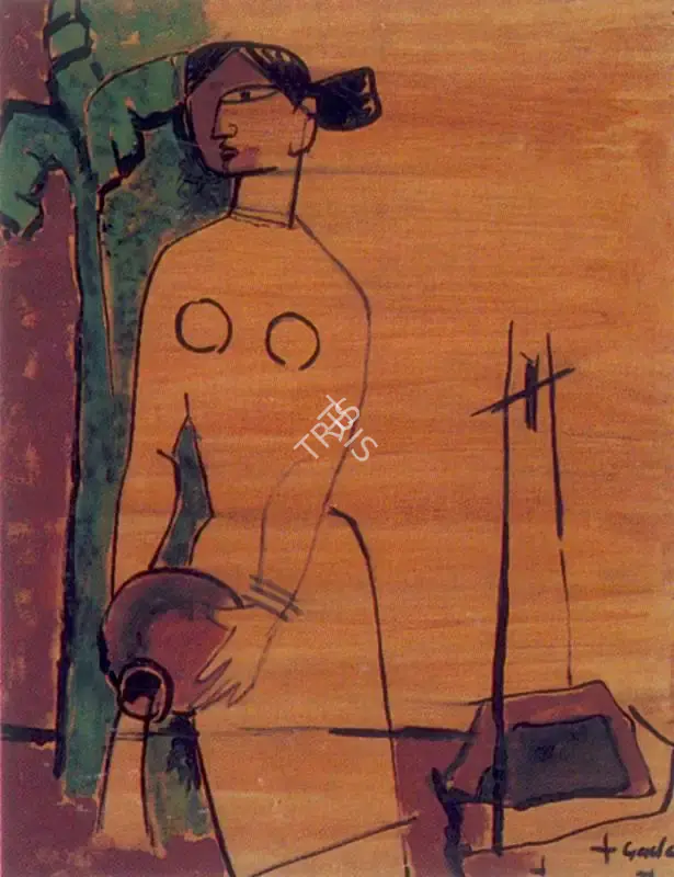 H.A. Gade (Artist), Woman with a Water Jar, Painting