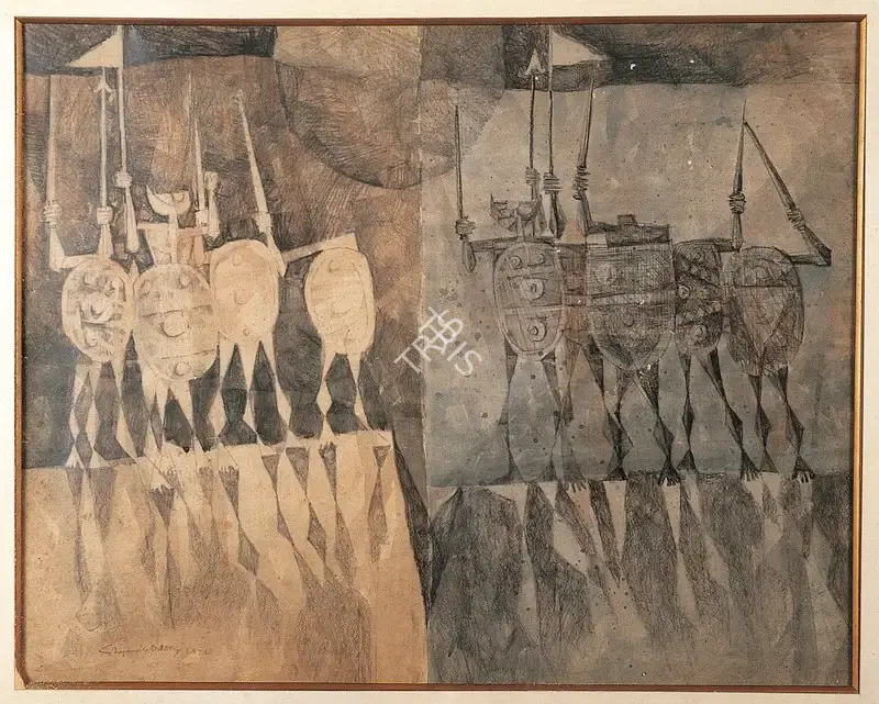 Shyamal Dutta Ray (Artist), Confrontation, 1972, Painting