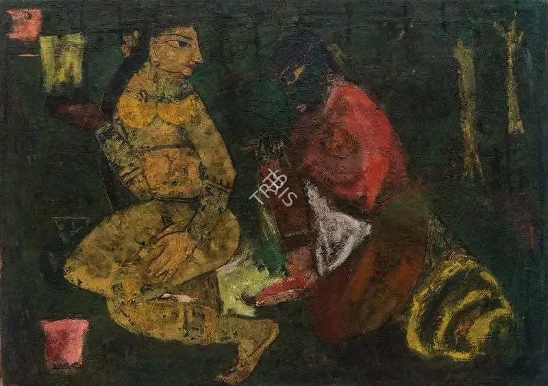 Shankar Palsikar (Artist), Woman and her Attendant, Painting