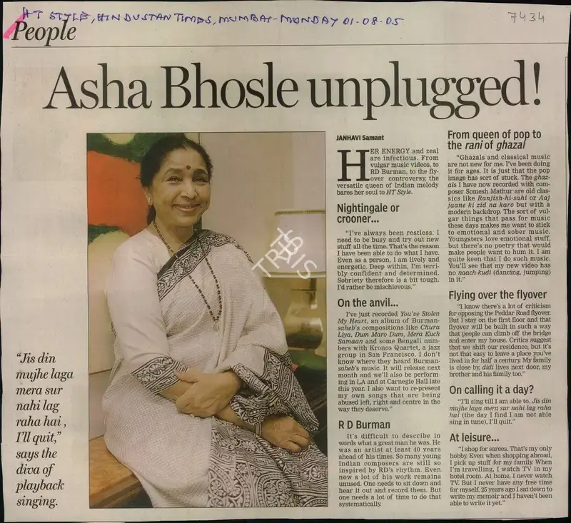Janhavi Samant (Reporter), Asha Bhosle Unplugged, 2005, Newspaper Clipping