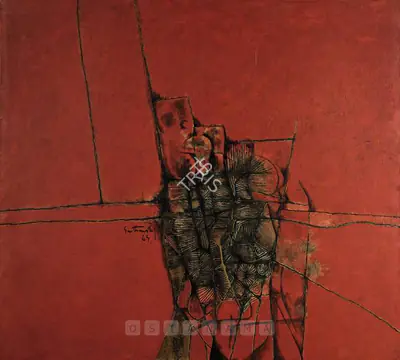 A.P. Santhanaraj (Artist), Red And Black Form, 1969, Painting
