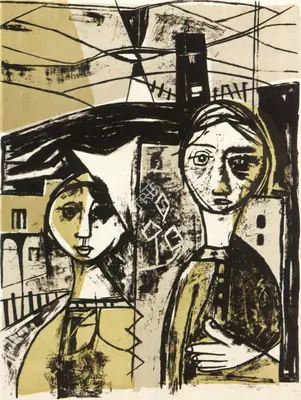 Ramkumar (Artist), Two Sister, 1958, Graphic Art