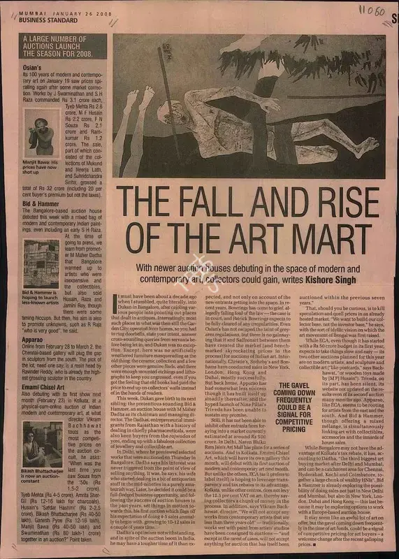 Kishore Singh (Reporter), The Fall And Rise of The Art Mart, 2008, Newspaper Clipping